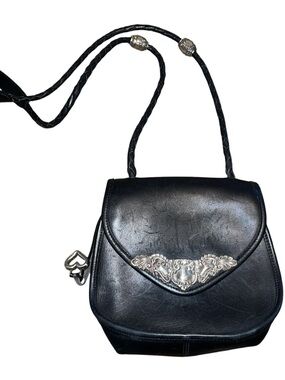 Brighton Black Leather Crossbody with Ornate Silver Accent